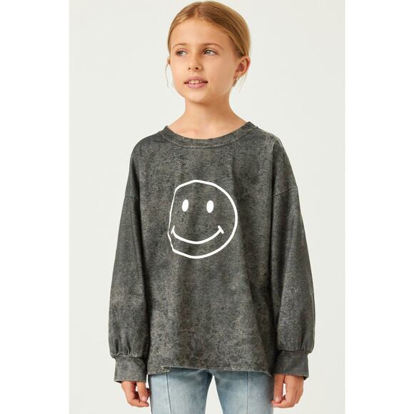 HAYDEN Sunni Girls Smiley Face Black Wash Sweatshirt Medium - Picture 1 of 6